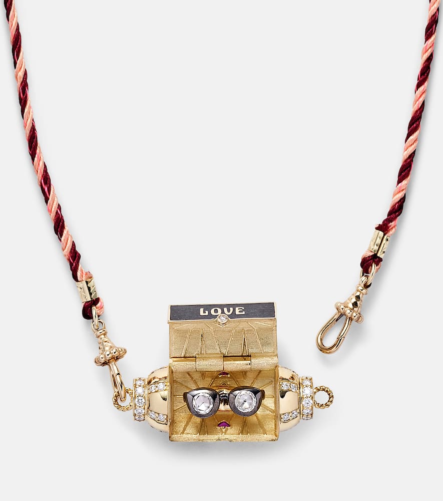 Marie Lichtenberg Love Is Blind 18kt Gold Locket Necklace With Gemstones In Pink