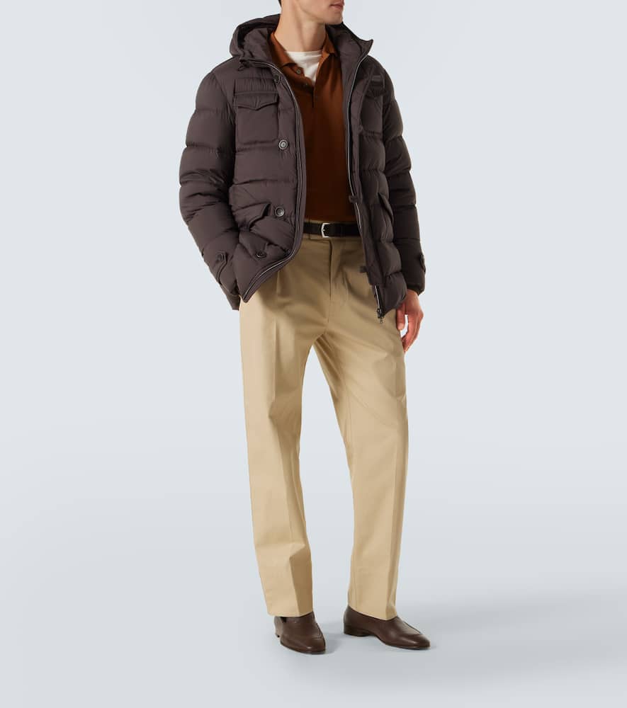 Herno Long-sleeved Hooded Down Jacket In Brown