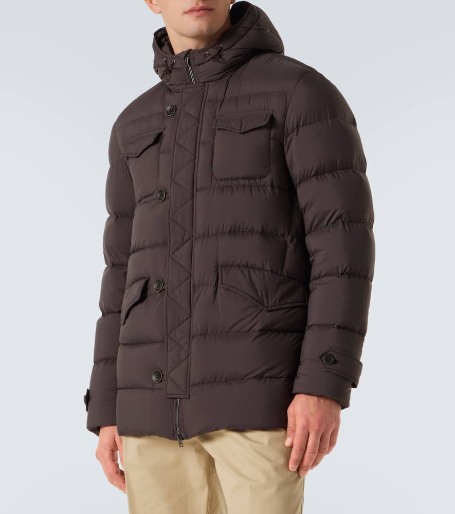 Herno Long-sleeved Hooded Down Jacket In Brown