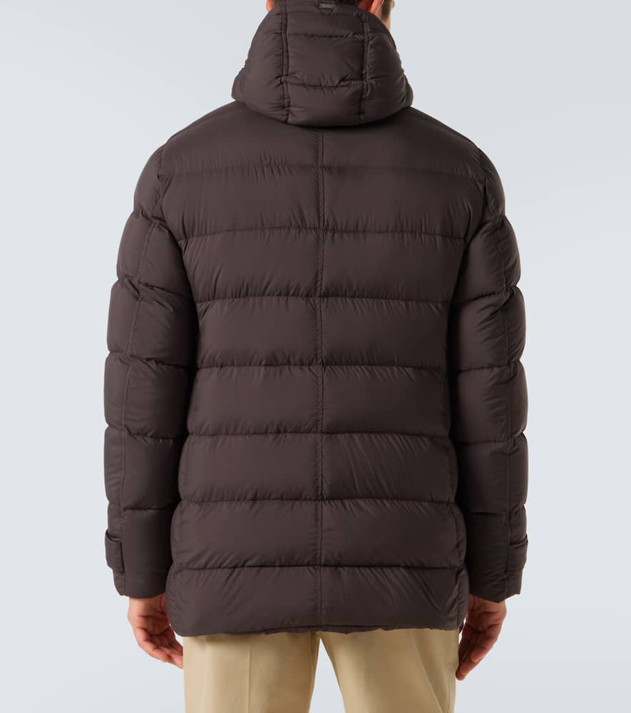 Herno Long-sleeved Hooded Down Jacket In Brown
