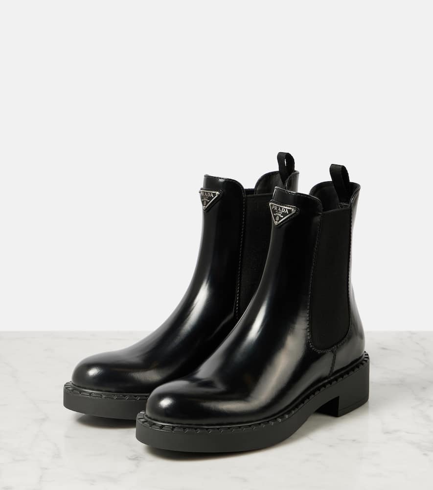 Prada Triangle-logo Chelsea Leather Boots In Black