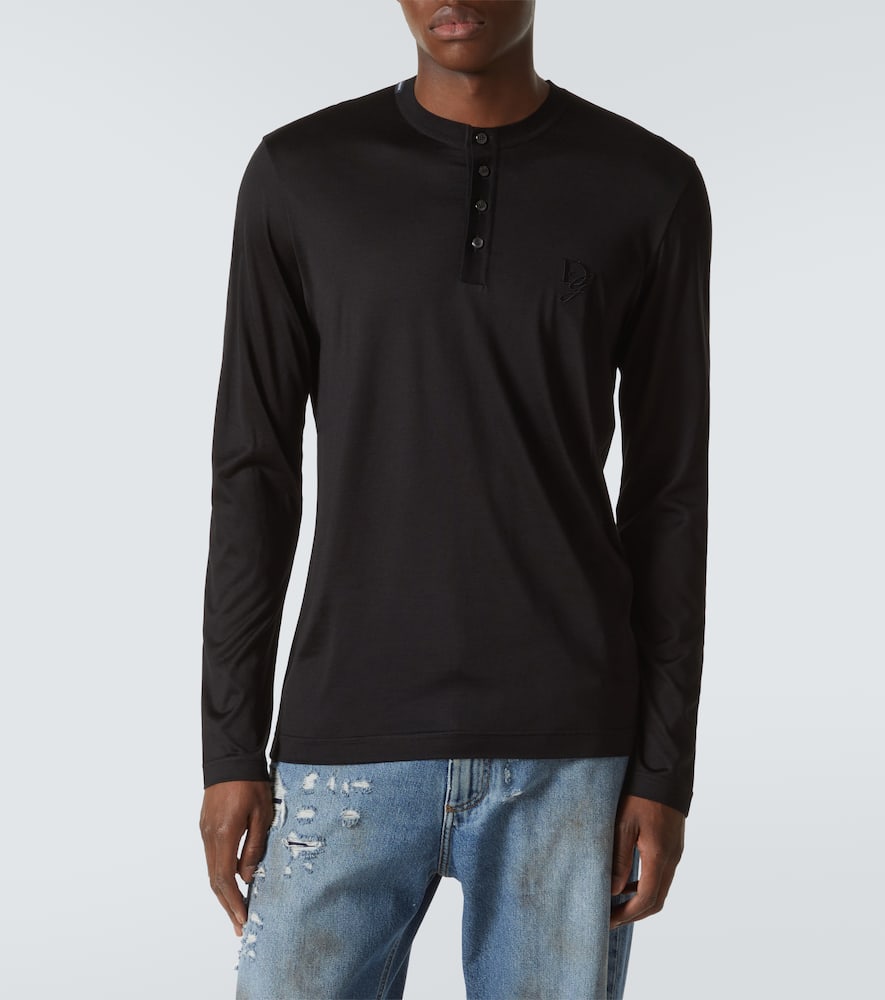 Dolce & Gabbana Silk Embroidered Logo T-shirt In Black
