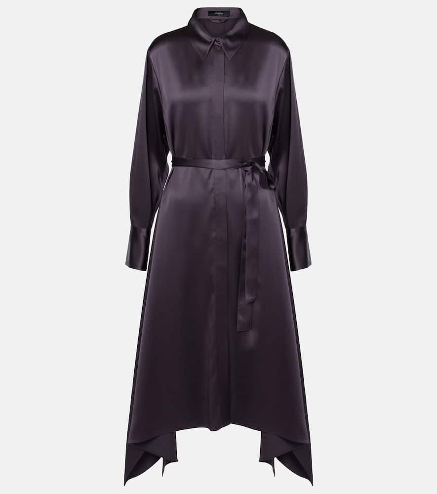 Cyprien belted silk satin shirt dress