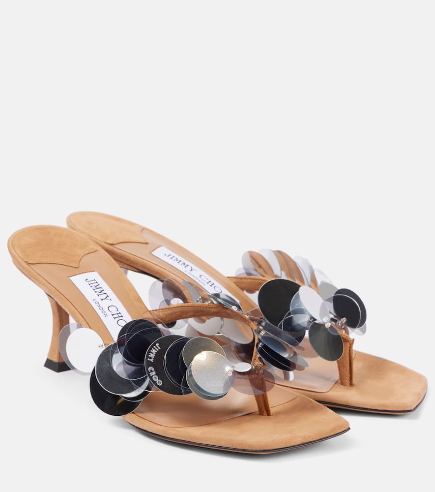 Jimmy Choo Freja 70 Sequined Suede Mules In Beige