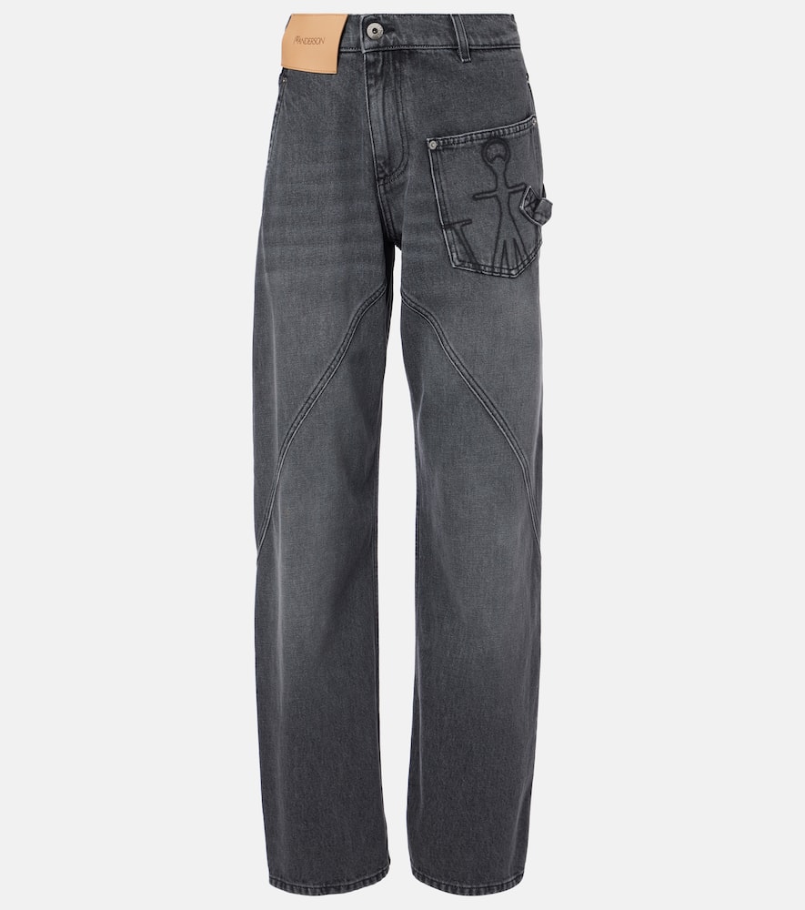 Twisted faded wide-leg jeans
