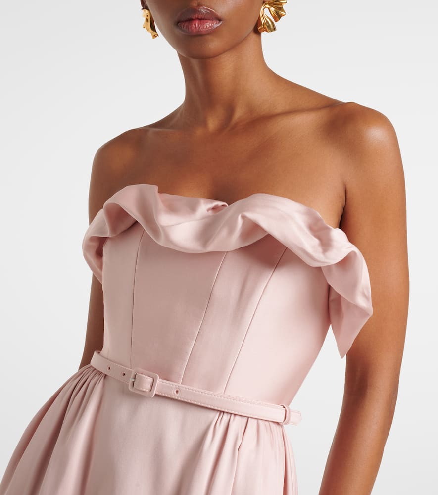 Roland Mouret Strapless Ruffle Drape Midi Dress In Beige