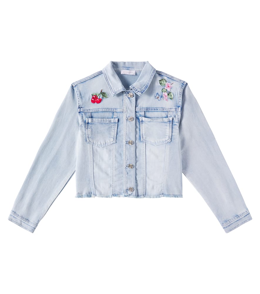 Monnalisa Distressed Patch-appliqué Denim Jacket In Blue