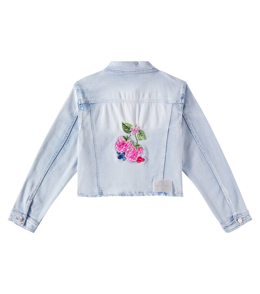 Monnalisa Distressed Patch-appliqué Denim Jacket In Blue