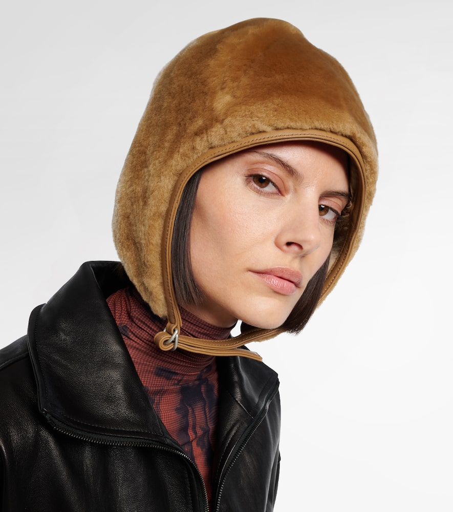 Acne Studios Belmer Leather-trimmed Shearling Hat In Brown