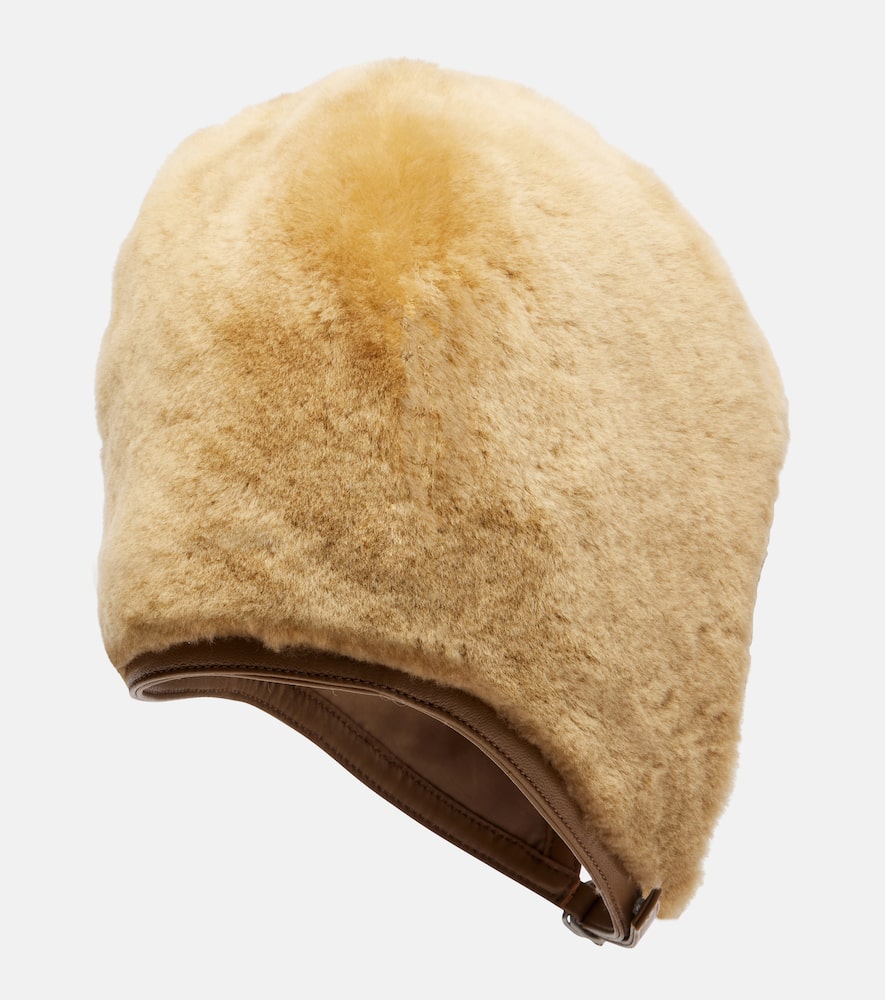 Acne Studios Belmer Leather-trimmed Shearling Hat In Brown
