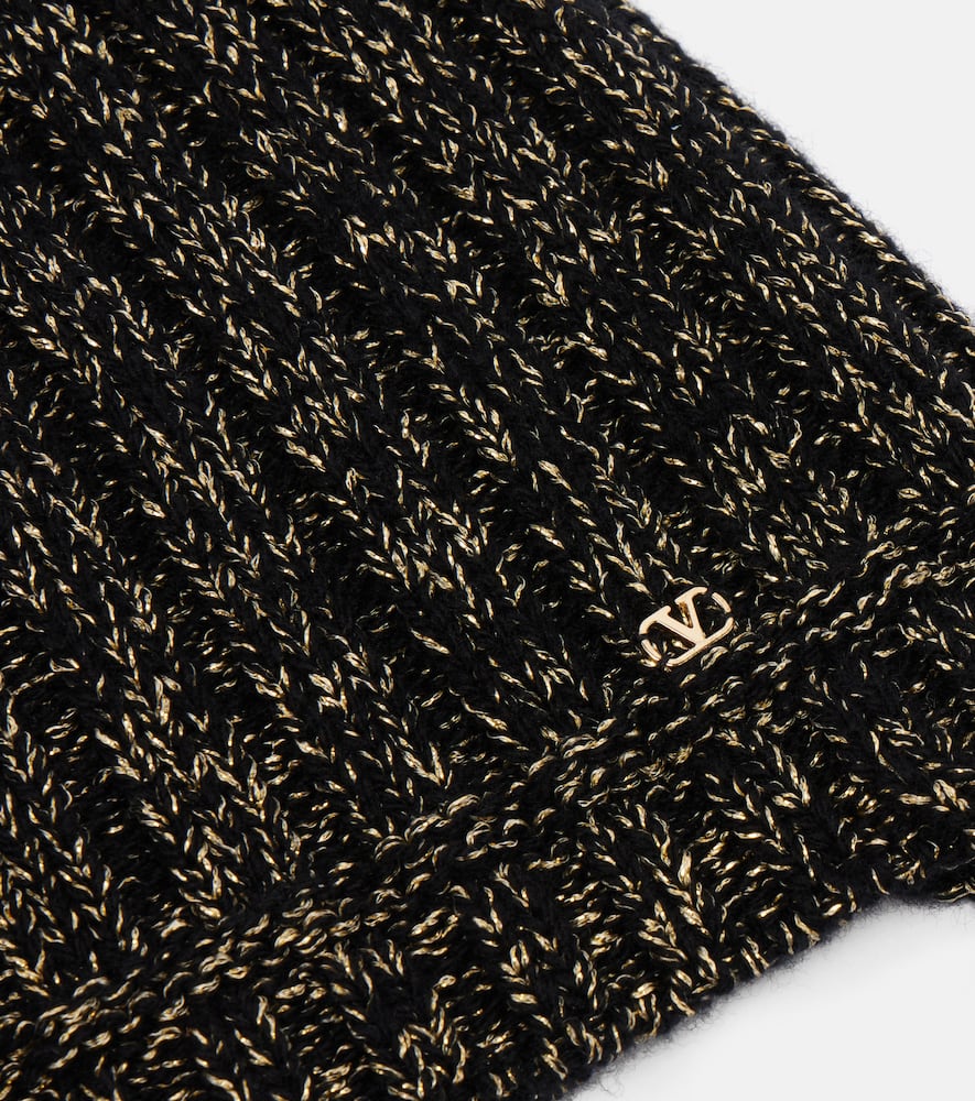 Valentino Vlogo Fringed Lurex Beanie In Black