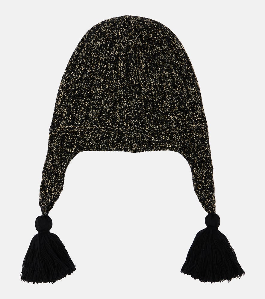 Valentino Vlogo Fringed Lurex Beanie In Black
