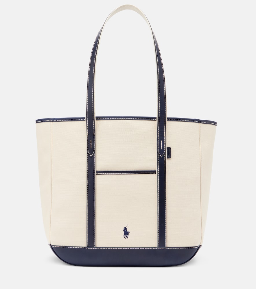 Polo Ralph Lauren Leather-trimmed Canvas Tote Bag In White