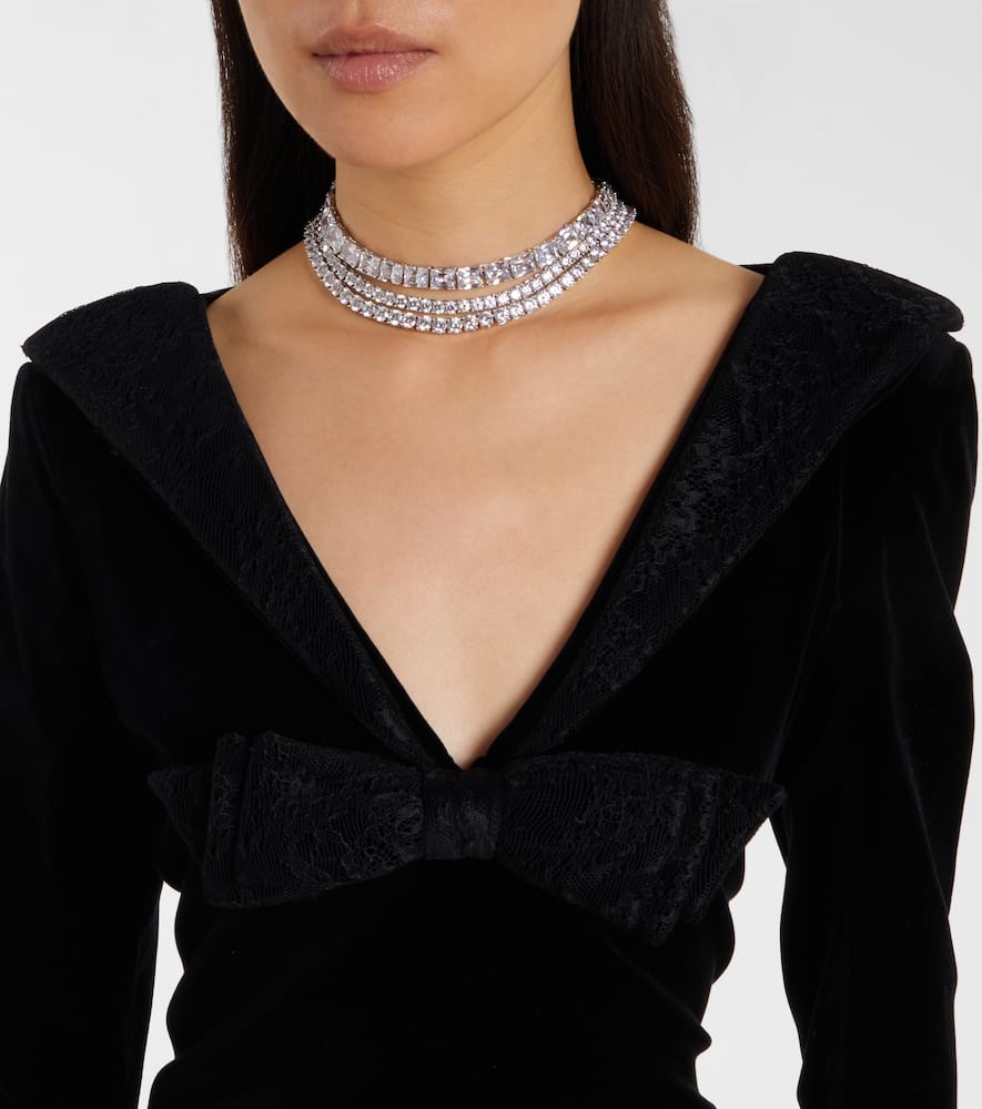 Nina Ricci Lace-trimmed Cotton Velvet Minidress In Black