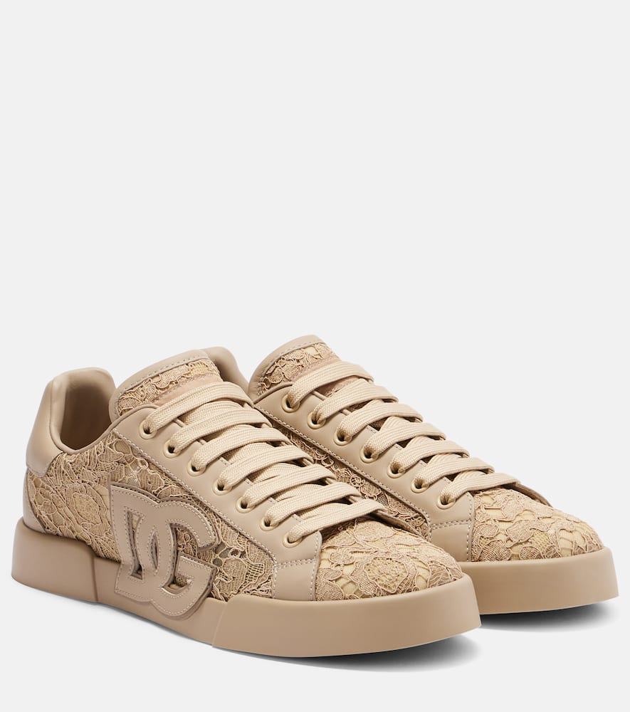 Dolce & Gabbana Portofino Sneakers With Lace Detail In Brown