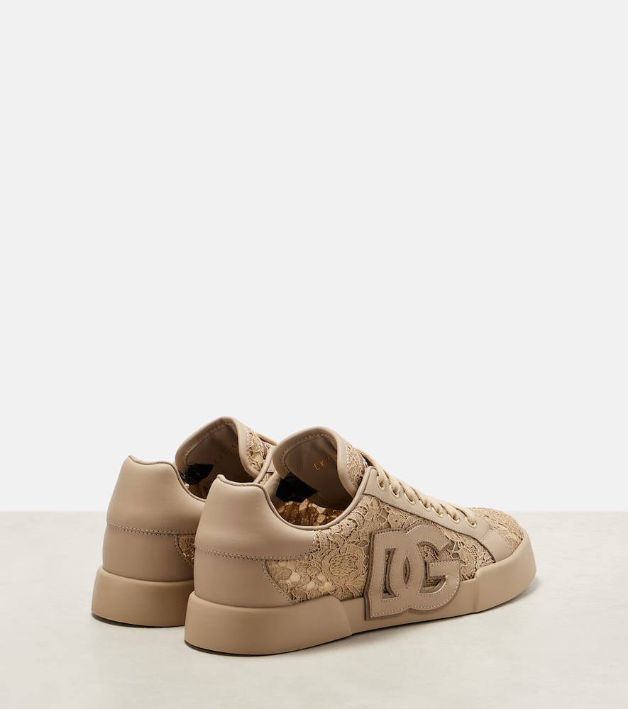 Dolce & Gabbana Portofino Sneakers With Lace Detail In Brown
