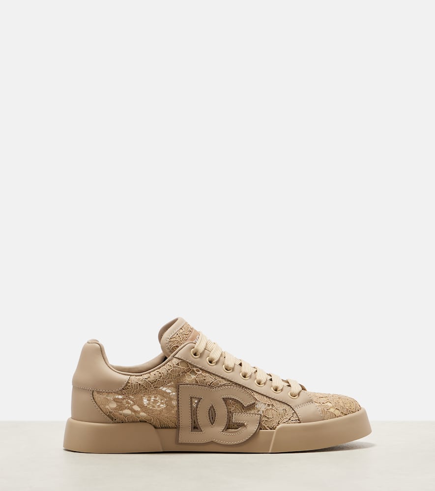 Dolce & Gabbana Portofino Sneakers With Lace Detail In Brown