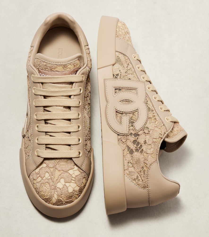 Dolce & Gabbana Portofino Sneakers With Lace Detail In Brown