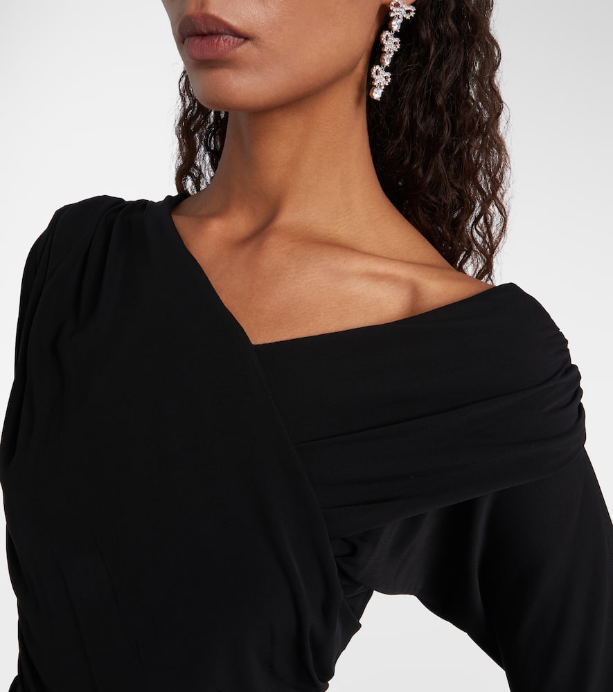 Ganni Interlock Jersey Crossover Ruched Long Dress Dresses Black In Black