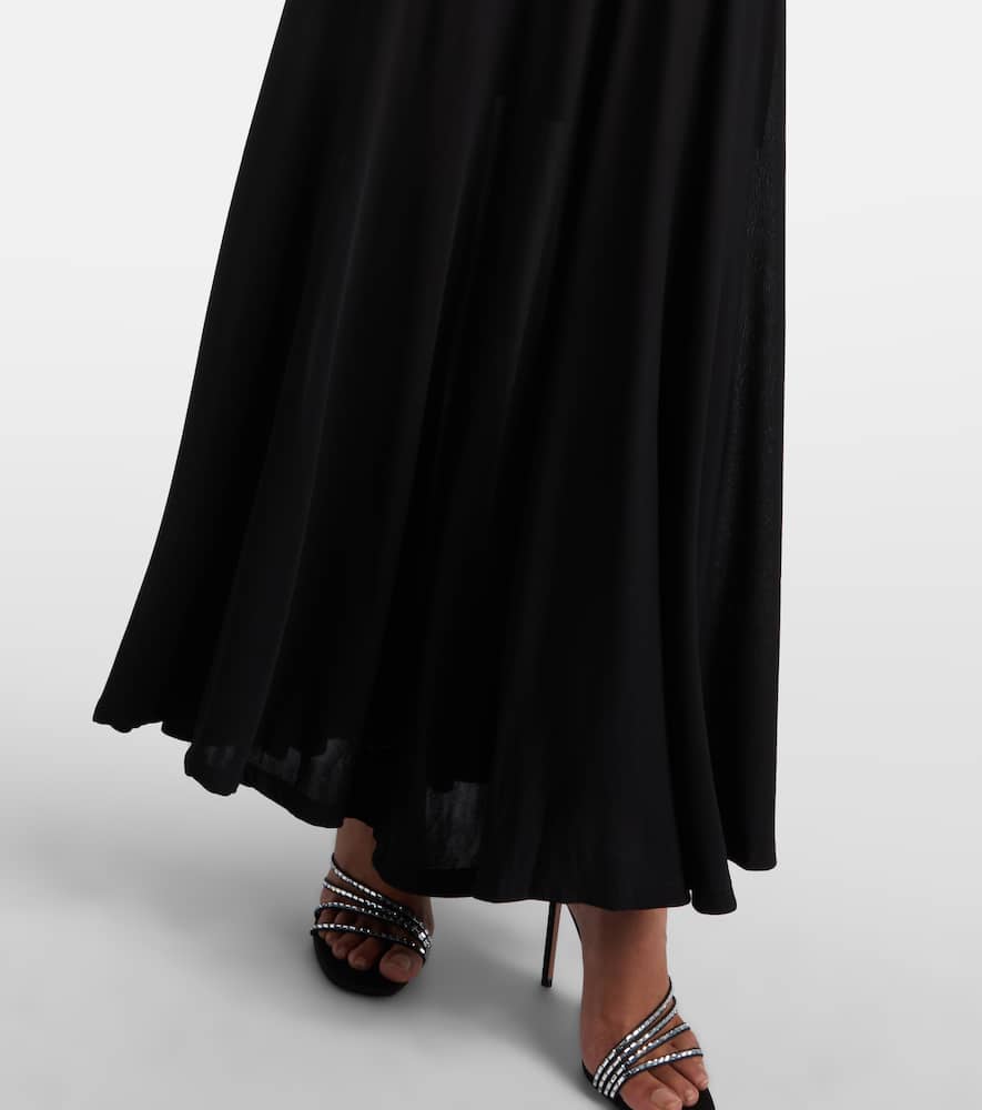 Ganni Interlock Jersey Crossover Ruched Long Dress Dresses Black In Black