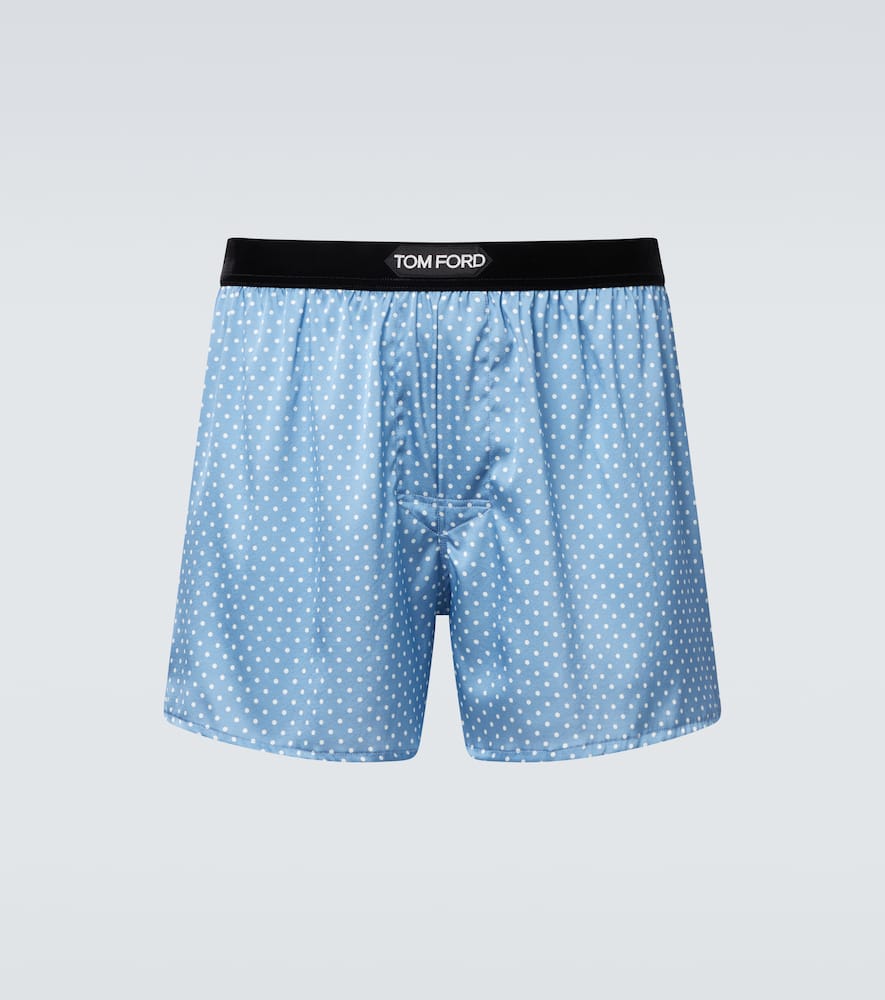 Tom Ford Logo Silk-blend Boxer Briefs In Blue
