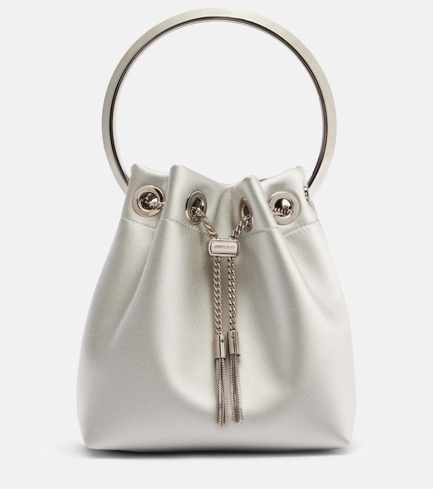 Jimmy Choo Bon Bon Satin Bucket Bag In Silver