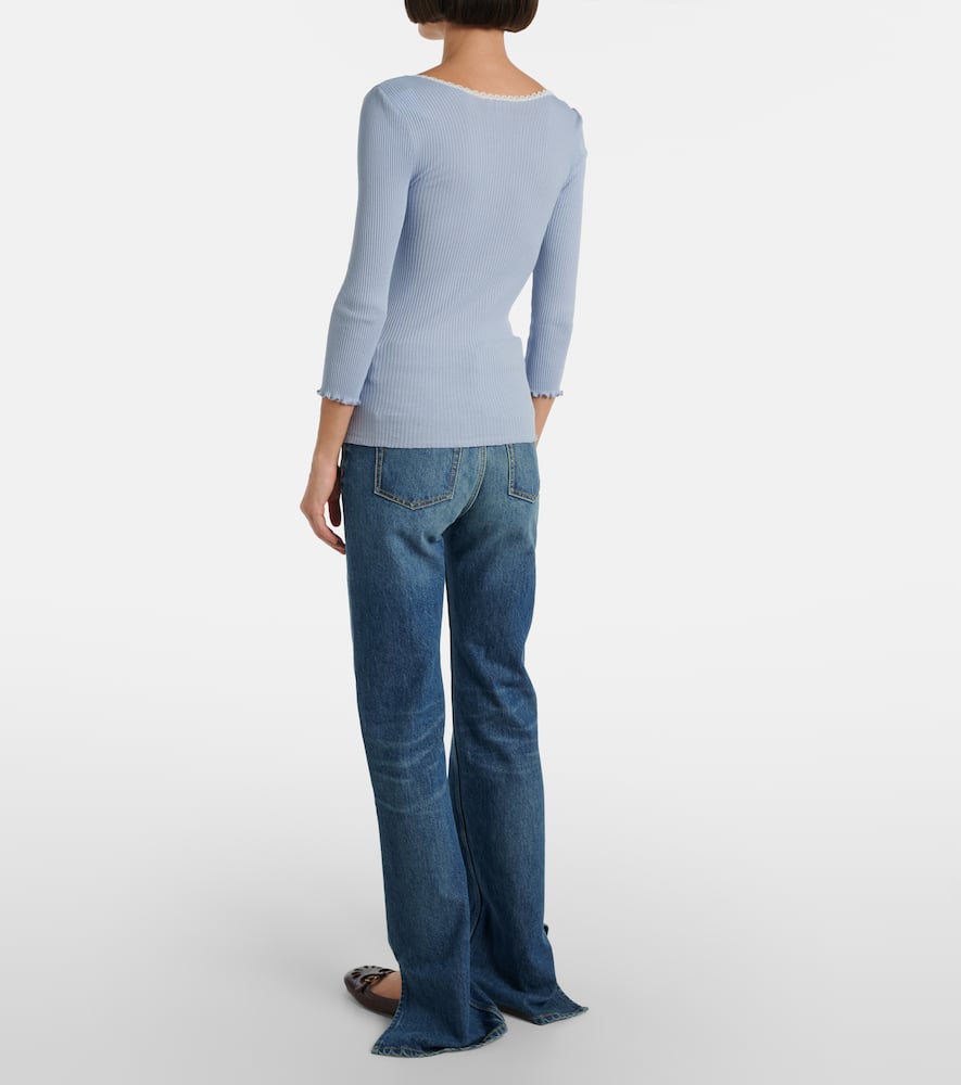 Chloé Lace-trimmed Ribbed-knit Cotton Cardigan In Blue