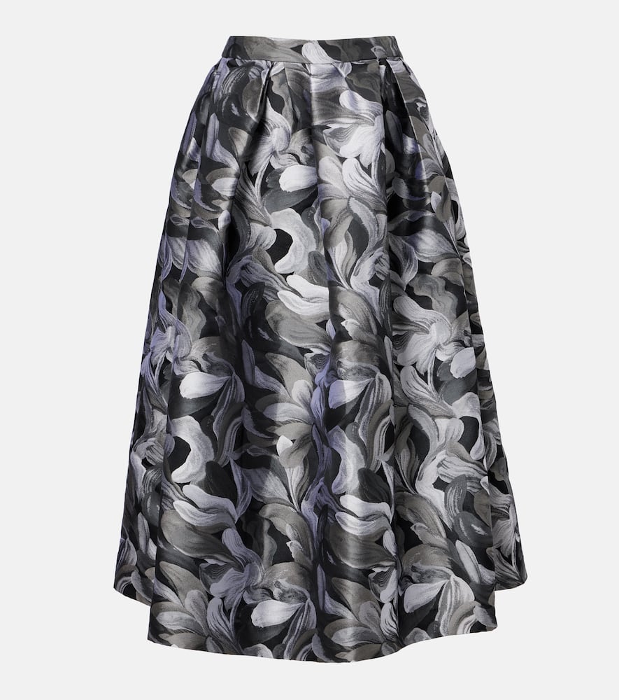 Dries Van Noten Pleated Brocade Midi Skirt In Multi