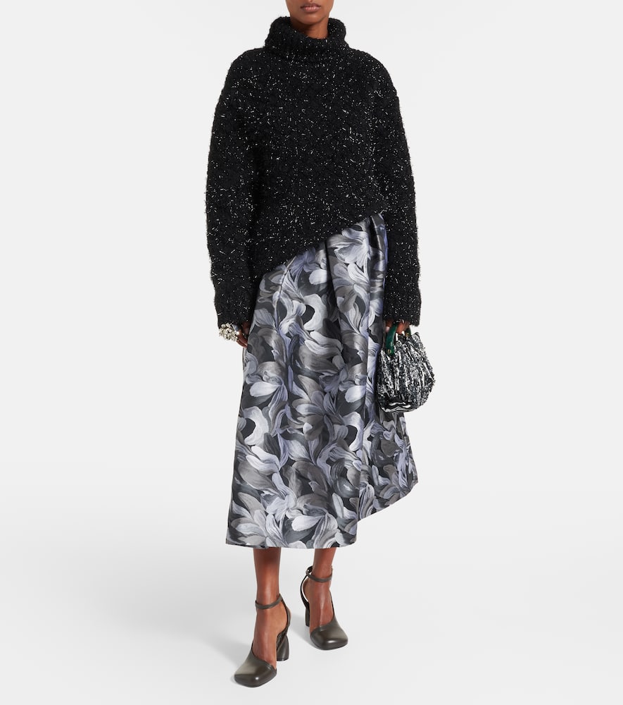 Dries Van Noten Pleated Brocade Midi Skirt In Multi