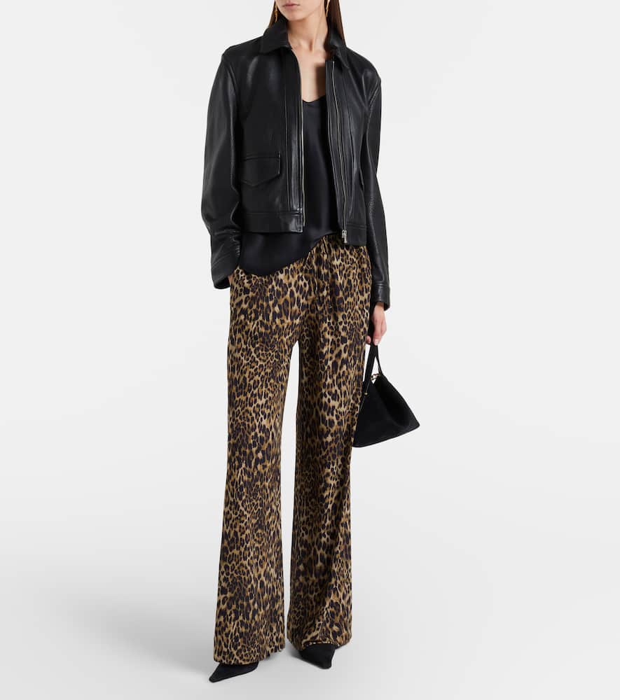 Nili Lotan Adriel Leopard-print Wide-leg Pants In Brown