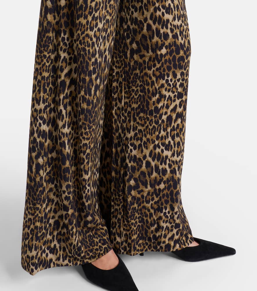 Nili Lotan Adriel Leopard-print Wide-leg Pants In Brown