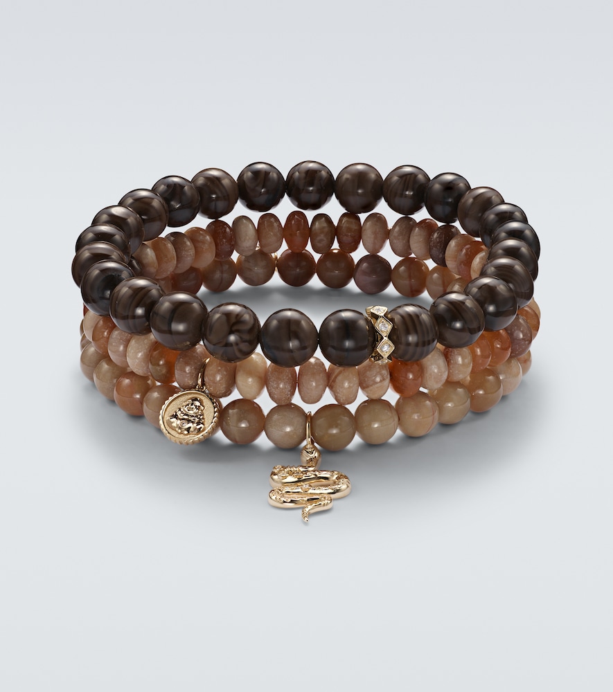 Sydney Evan Set of 3 14kt gold beaded bracelets with gemstones