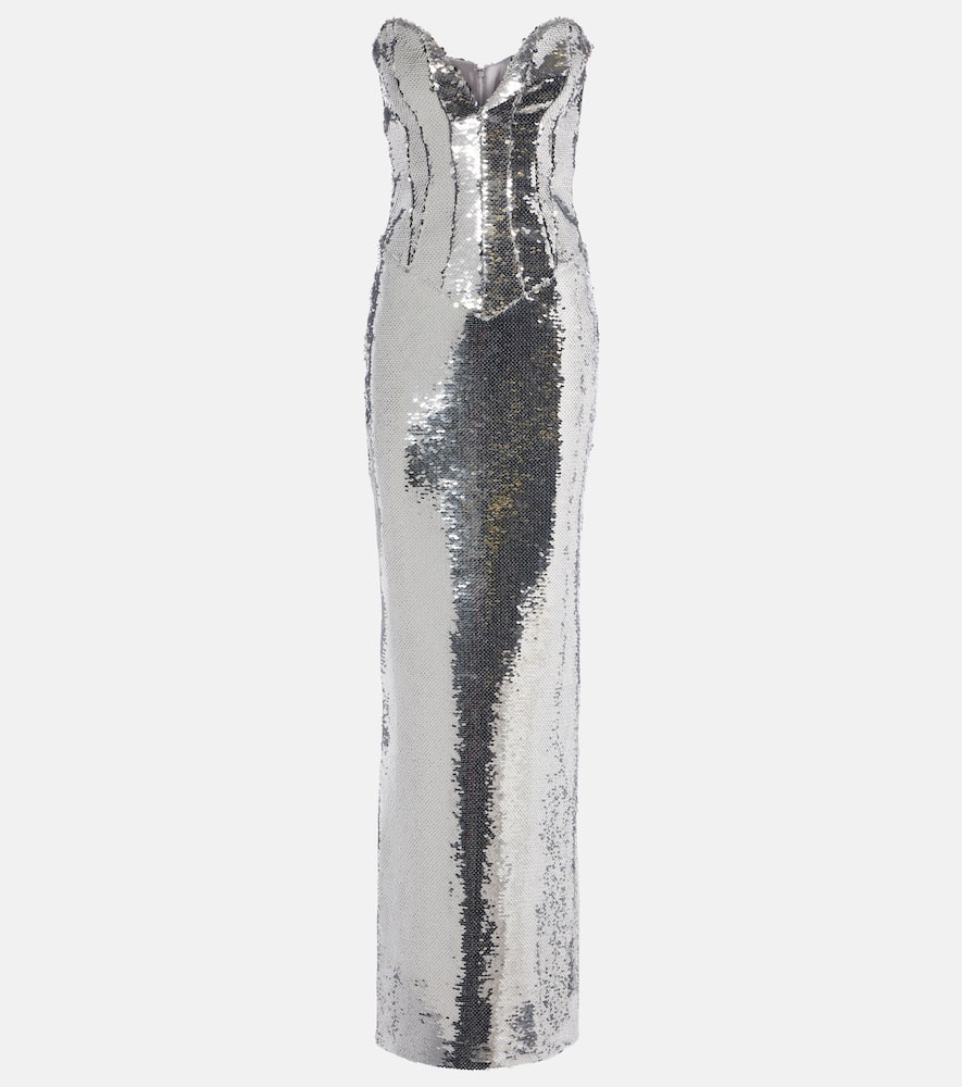 The New Arrivals Ilkyaz Ozel Azzura Sequined Corset Gown In Silver