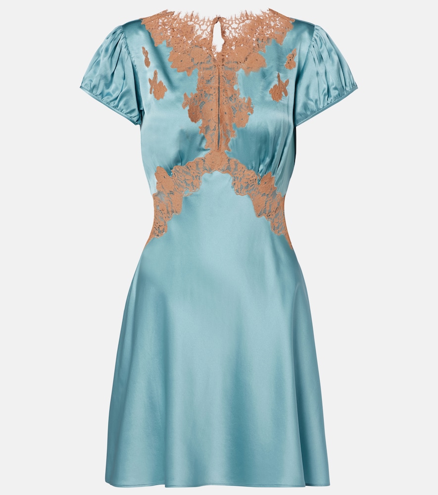 Doen Junia Lace-trimmed Silk Satin Minidress In Blue