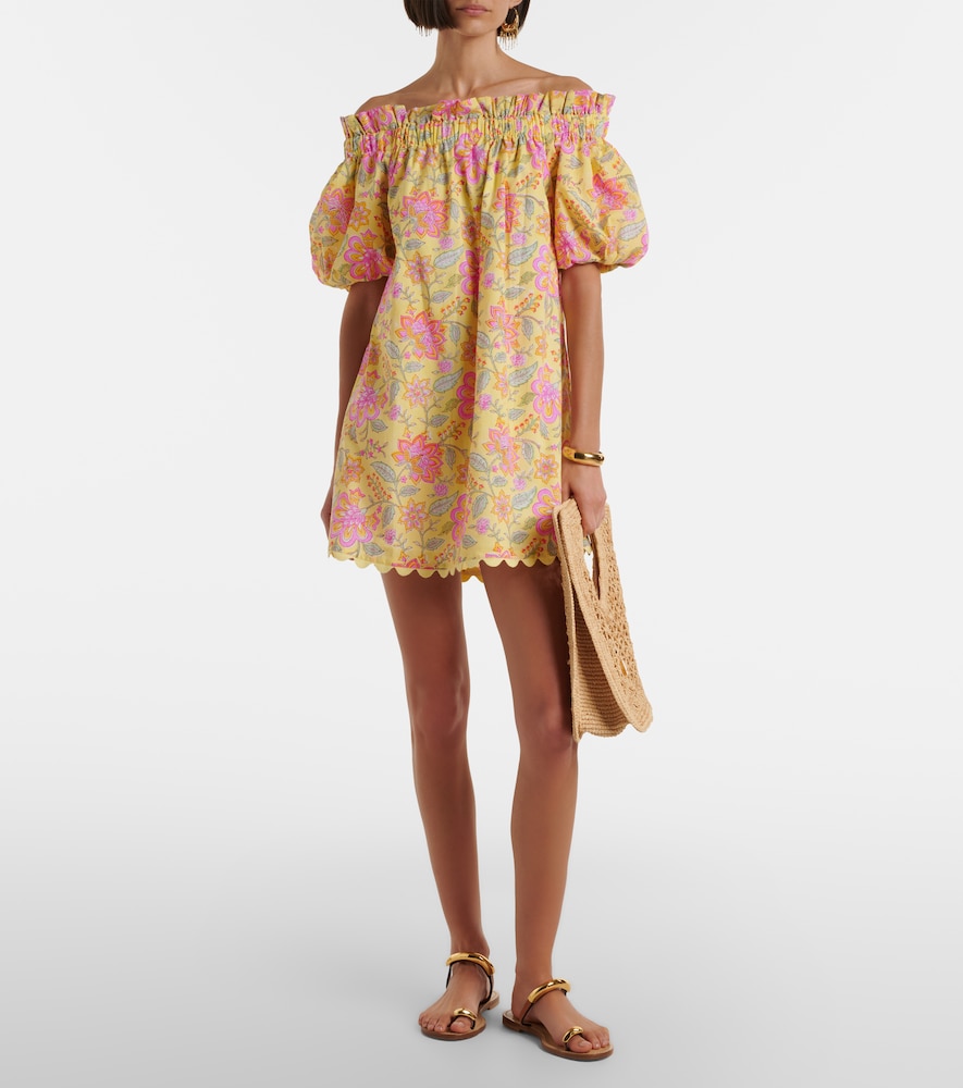 Juliet Dunn Floral off-shoulder cotton minidress