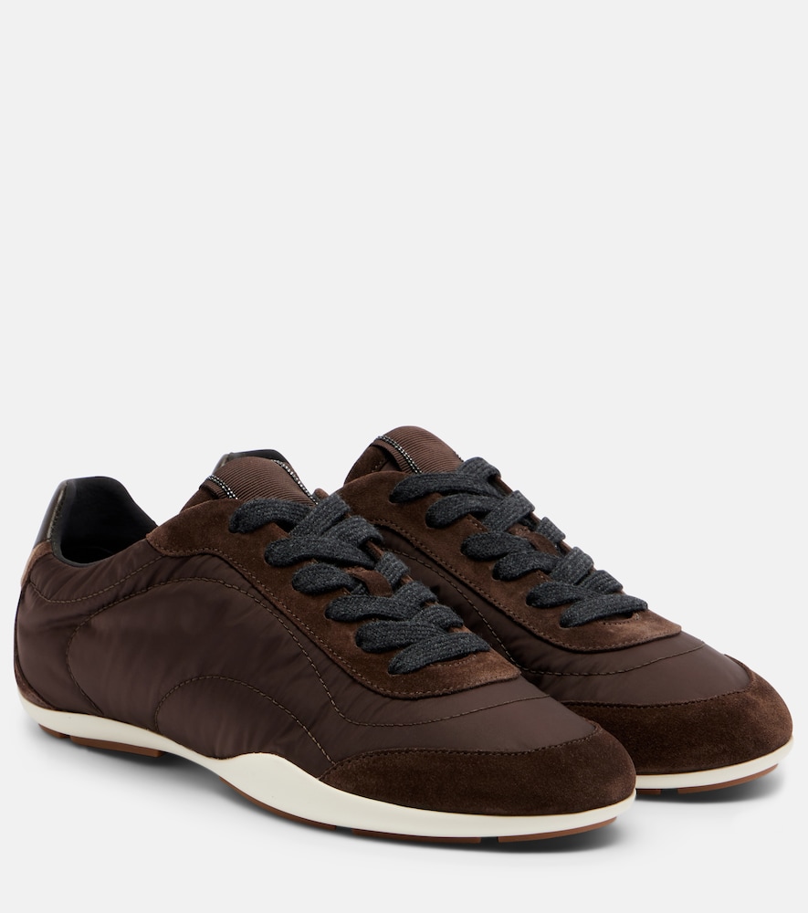 Brunello Cucinelli Women's Brown Monili Suede-Trimmed Sneakers UK Size 4.5 - Mytheresa