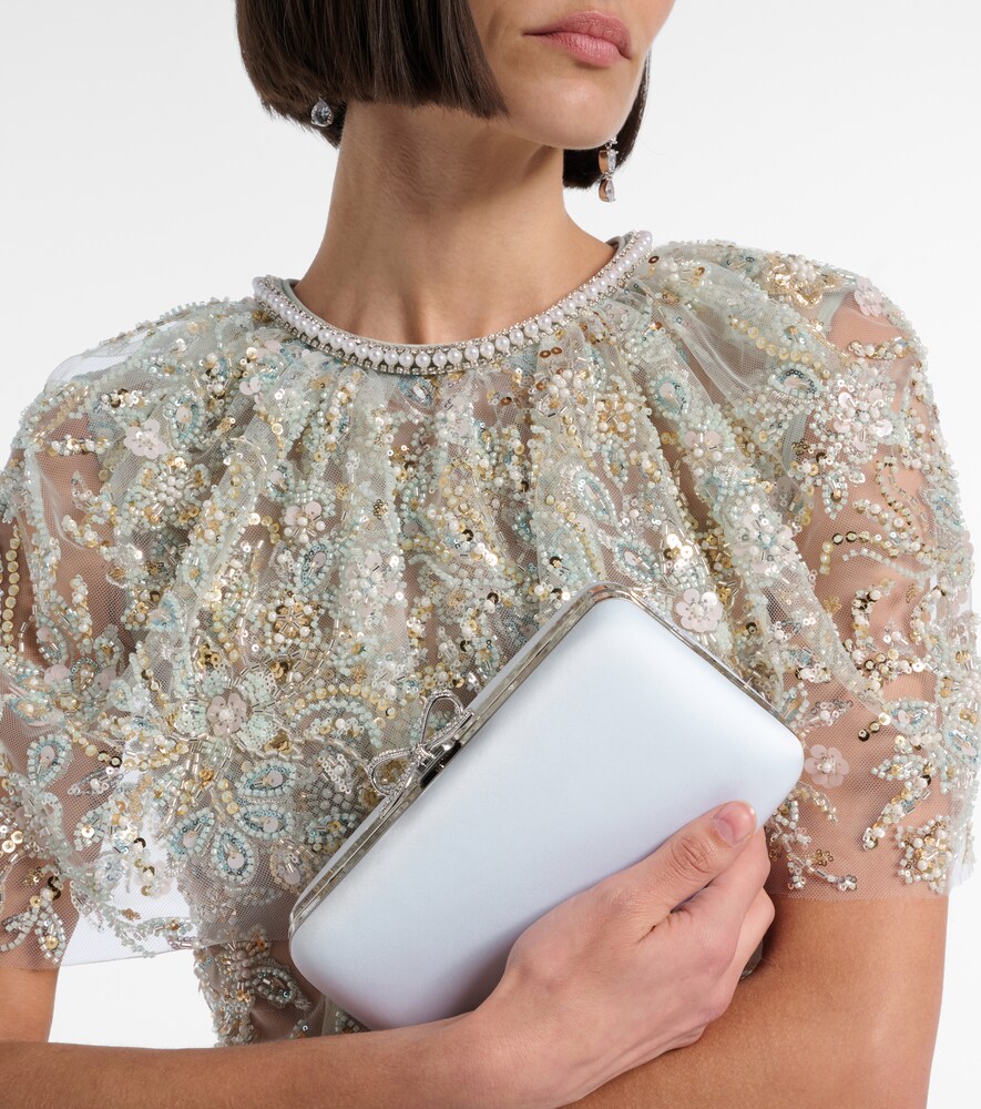 Self-Portrait Bow embellished satin clutch
