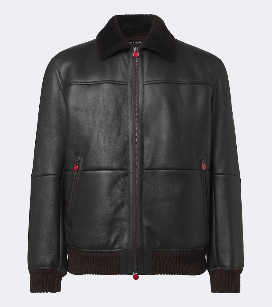 Kiton Shearling-trimmed Leather Bomber Jacket In Black
