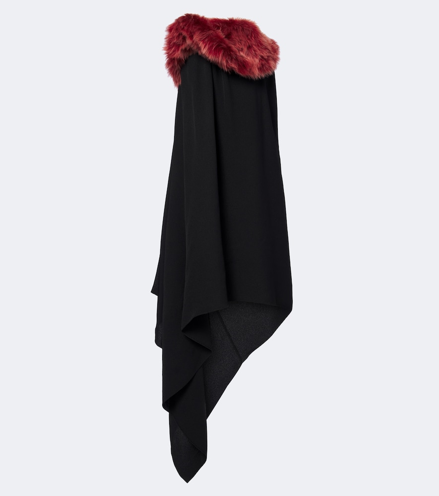 Abito midi in crêpe con shearling