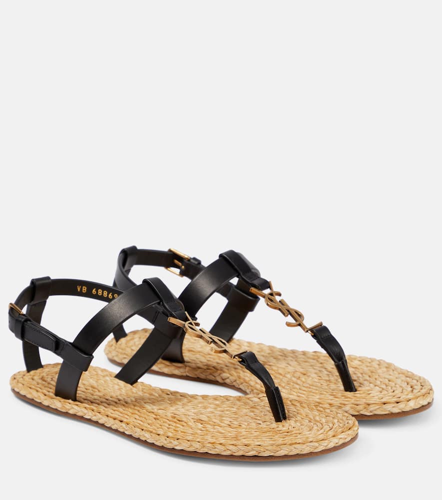 Saint Laurent Logo Plaque Black Cassandra Flat Sandals In Nero