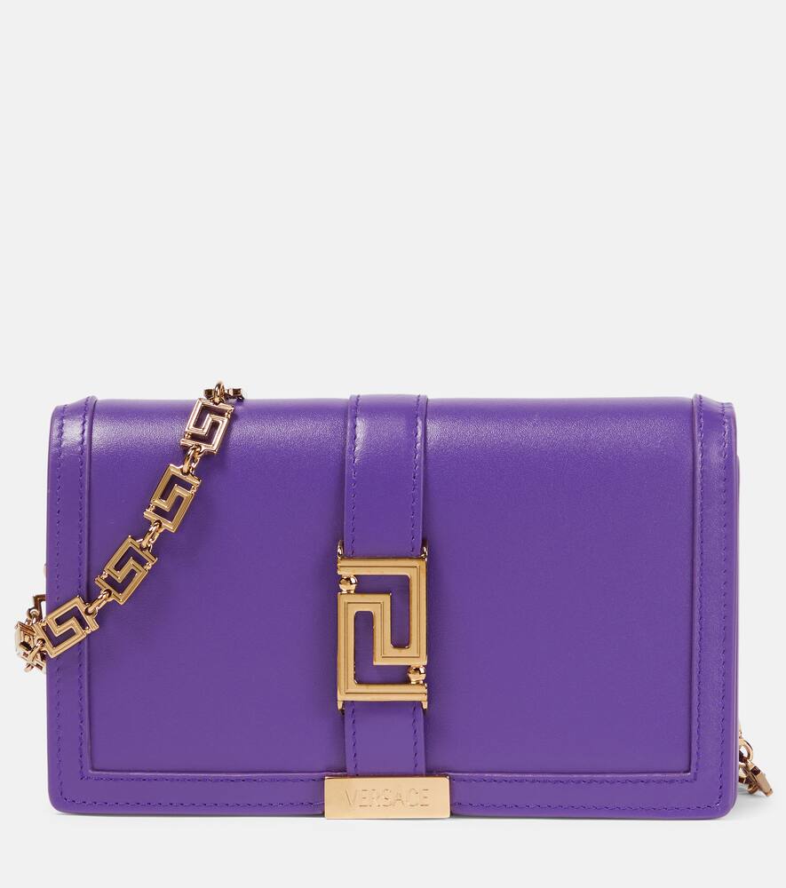 Versace Greca Goddess Leather Shoulder Bag In Dark Orchid Gold