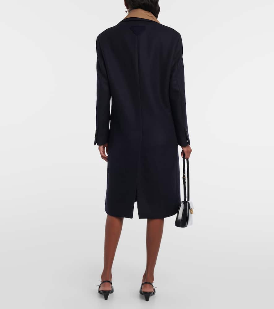 Prada Single-breasted Cachemire And Wool Coat With Collar In Blue