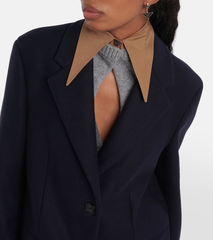 Prada Single-breasted Cachemire And Wool Coat With Collar In Blue