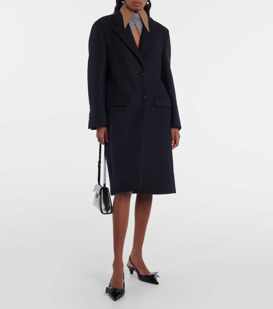 Prada Single-breasted Cachemire And Wool Coat With Collar In Blue