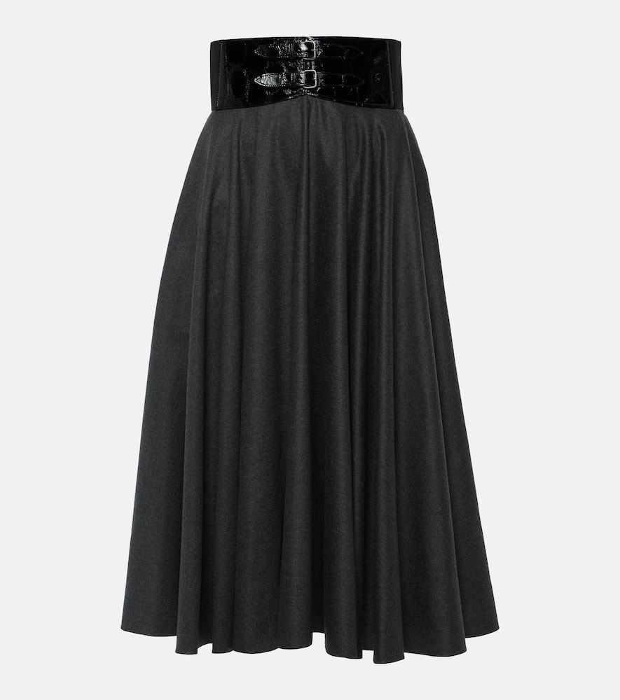 Alaïa Belted high-rise virgin wool midi skirt