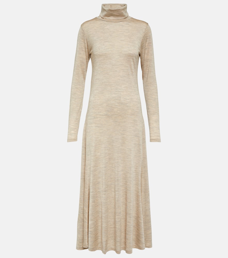 Shop Polo Ralph Lauren Wool-blend Jersey Midi Dress In Beige