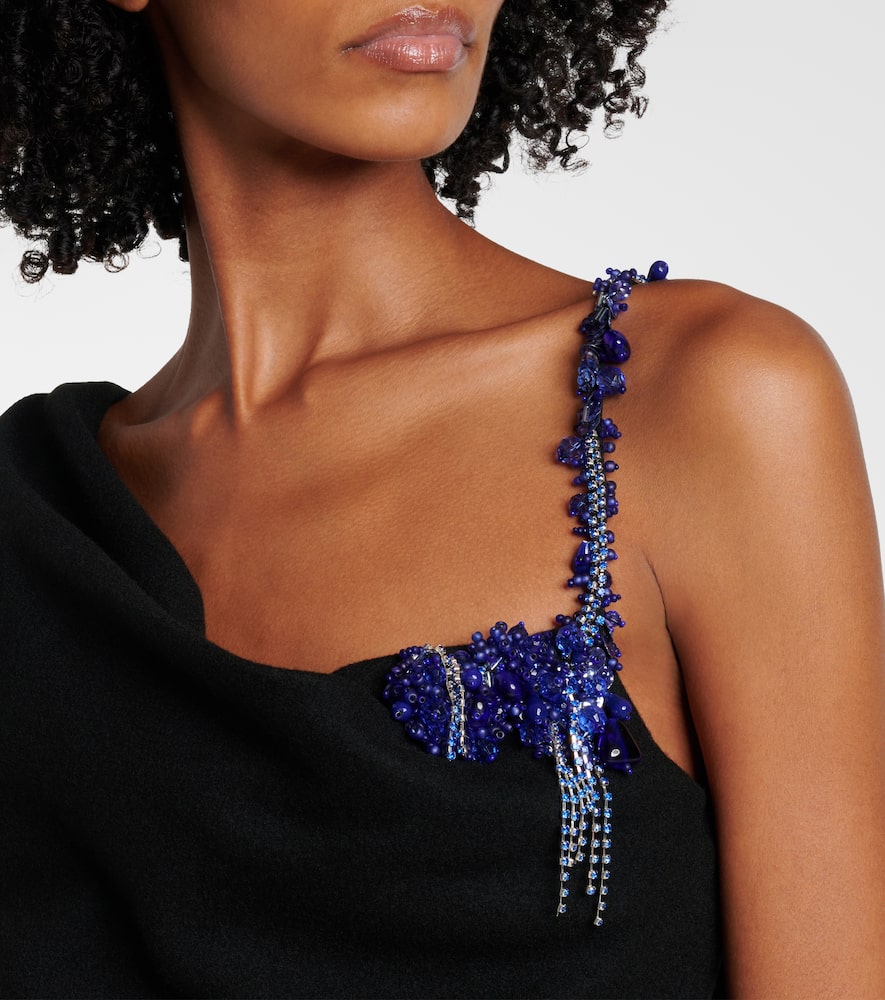 Dries Van Noten Embellished Draped Wool Top In Black