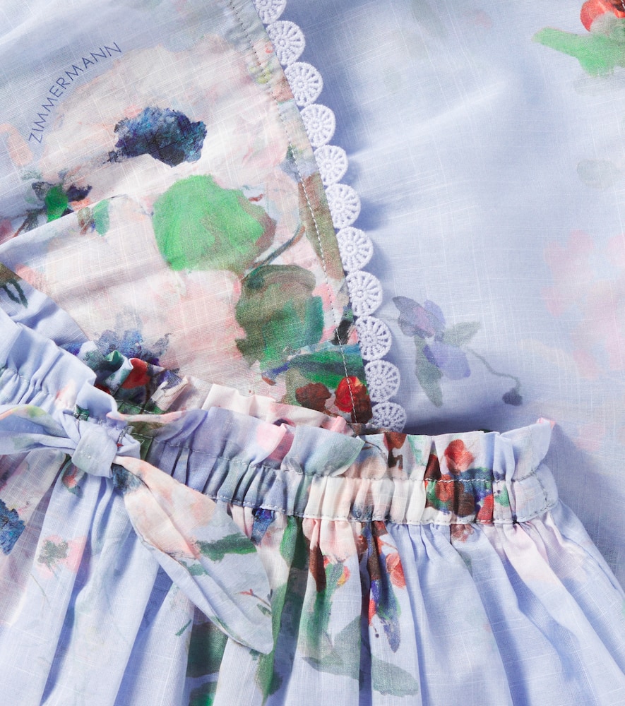 Zimmermann Kids Everley Floral-print Tiered Skirt In Blue