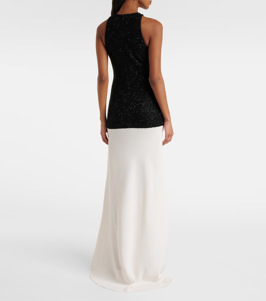 Shop Staud Gabrielle Beaded Crêpe Gown In Multicoloured