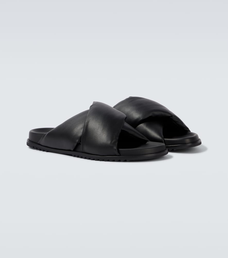 Rick Owens Twisted Design Lamb Leather Slides In Black